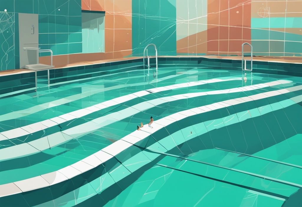 Moderne digitale Illustration eines runden Pools mit Maßlinien und mathematischen Symbolen zur Berechnung des Volumens in Kubikmetern (m3 berechnen bei rundem Pool), Hauptfarbe Teal.