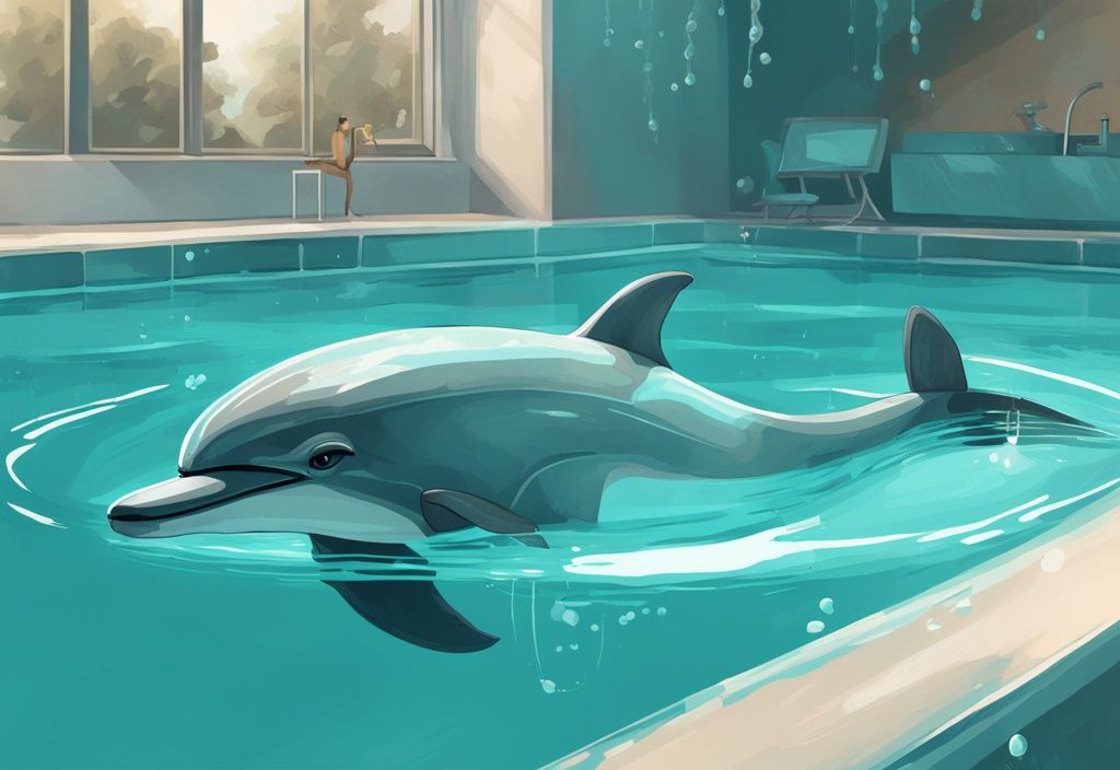 Moderner digitaler Malerei-Illustration des Poolroboters Dolphin E25 in Aktion, untergetaucht im kristallklaren Schwimmbadwasser, zeigt seinen Testprozess.