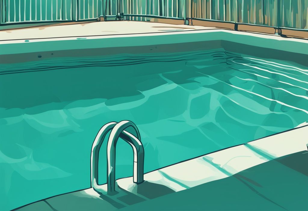 Moderne digitale Malerei eines Schwimmbeckens mit niedrigem Wasserstand und ausgeschalteter Poolpumpe, Hauptfarbe Teal