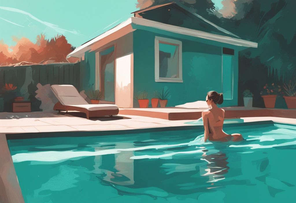 Moderne digitale Illustration einer Person, die mit einer Solarfolie den Pool im Garten erwärmt, Pool erwärmen Trick